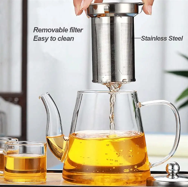 Glass Tea Kettle & Teapot with Removable Stainless Steel Infuser
